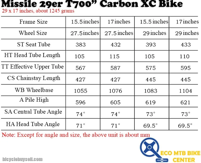 MISSILE 29er T200"Carbon XC Bike 15.5" / 17"
