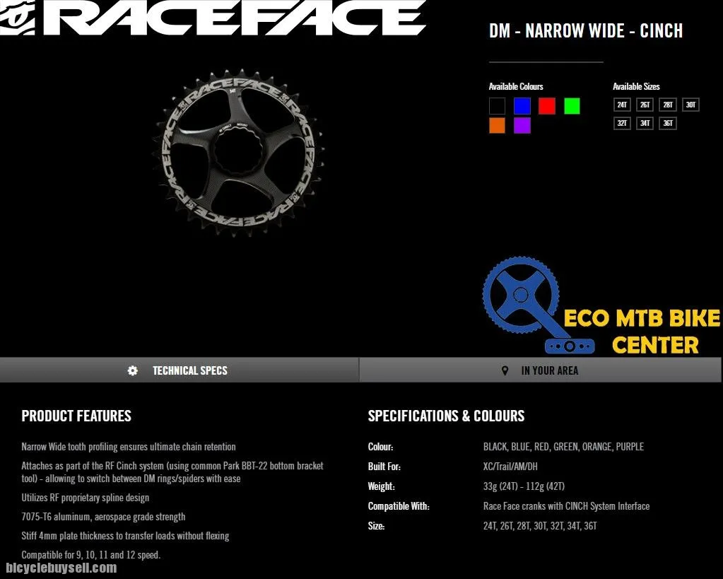RACEFACE DM Narrow Wide - CINCH Chainring SHI12S (SHIMANO 12-SPEED CHAINS)