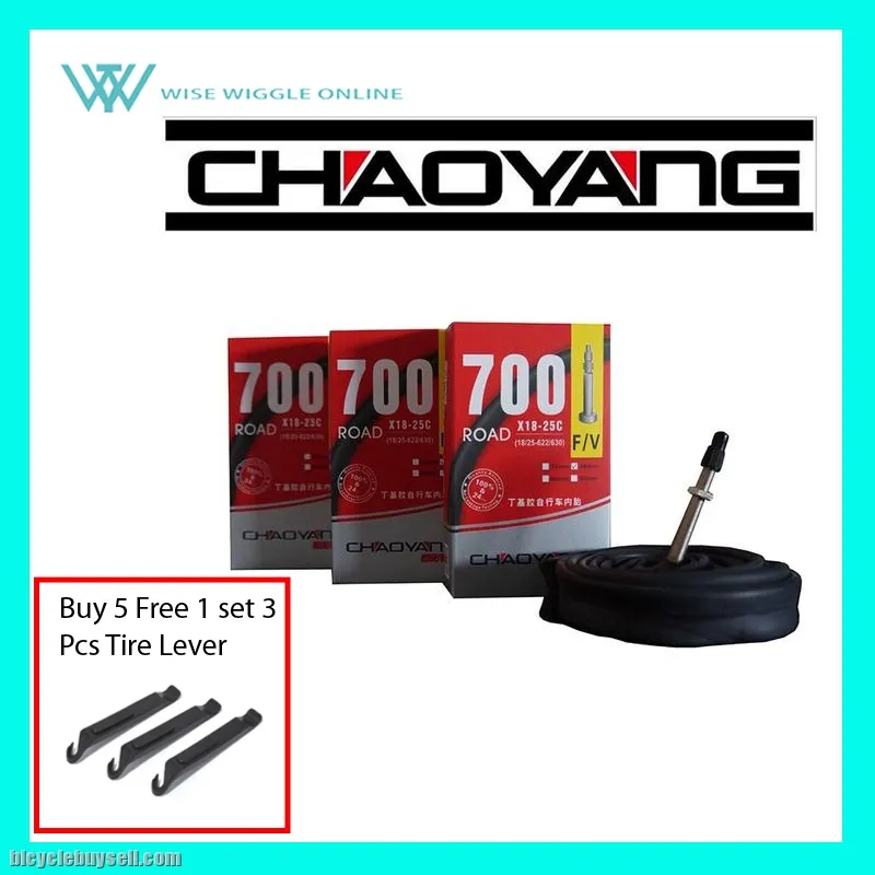 *Ready Stk* Buy 5 Free 1 Set Tire Lever ChaoYang Bicycle Inner Tube Size 700x18-25c Presta