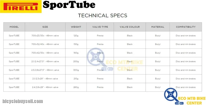 PIRELLI Inner Tube SporTube Road / Urban / Gravel / MTB