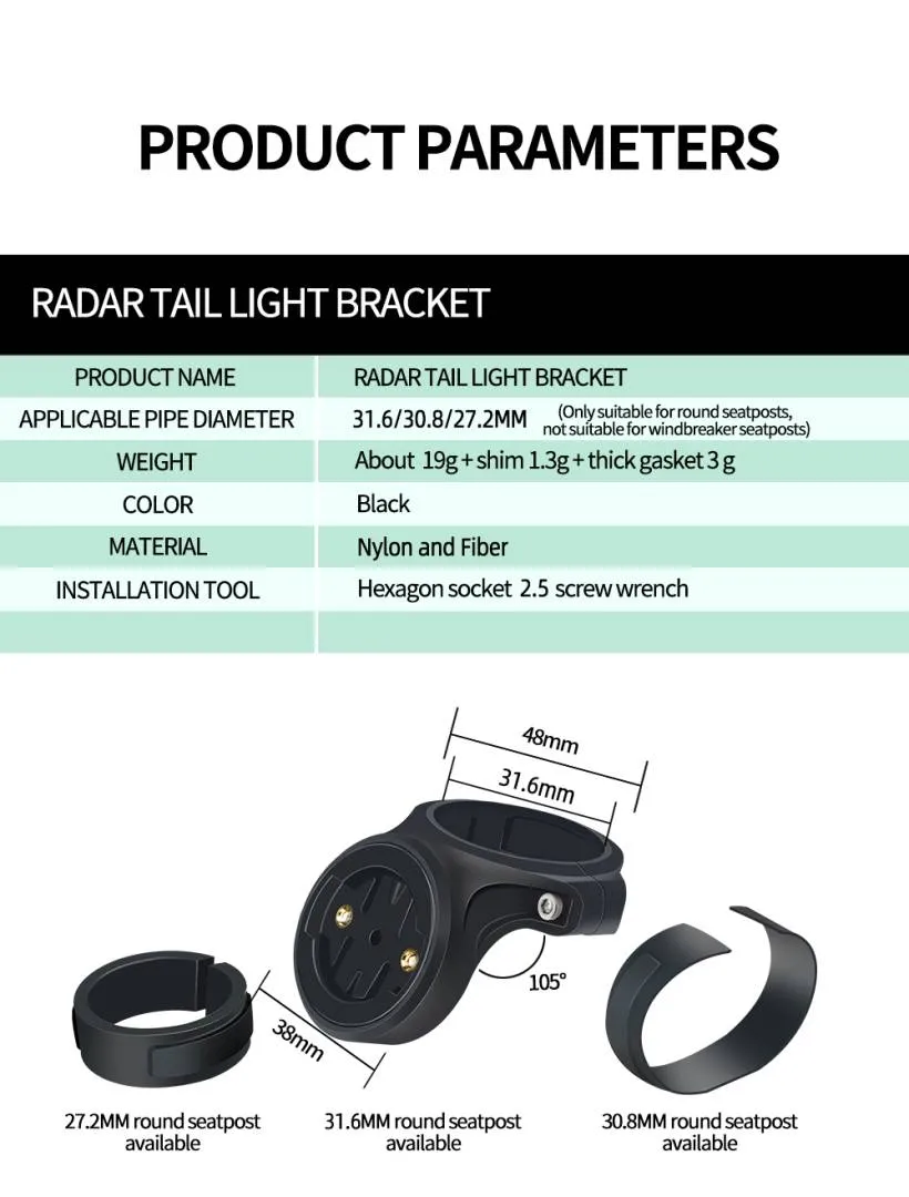 Bicycle Mount Bike Tail Light Seatpost Bracket Holder for Garmin Varia Radar Rearview