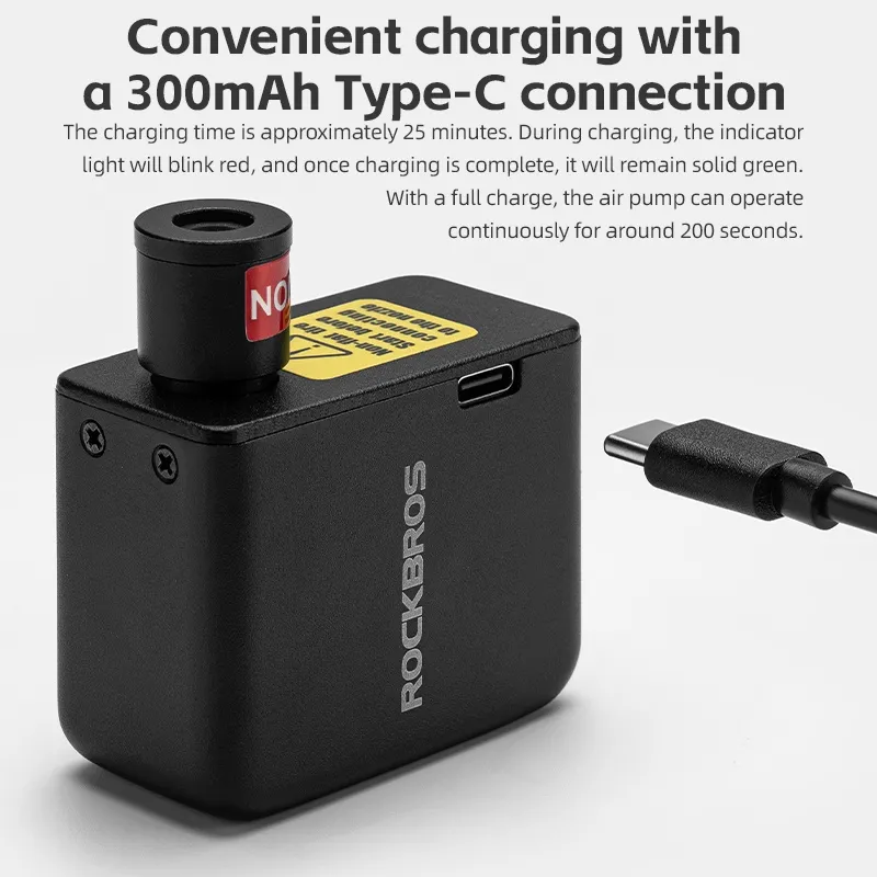 RockBros Mini Electric Air Pump - High Pressure 100 PSI, Type-C Rechargeable, Lightweight, MTB  mini pump