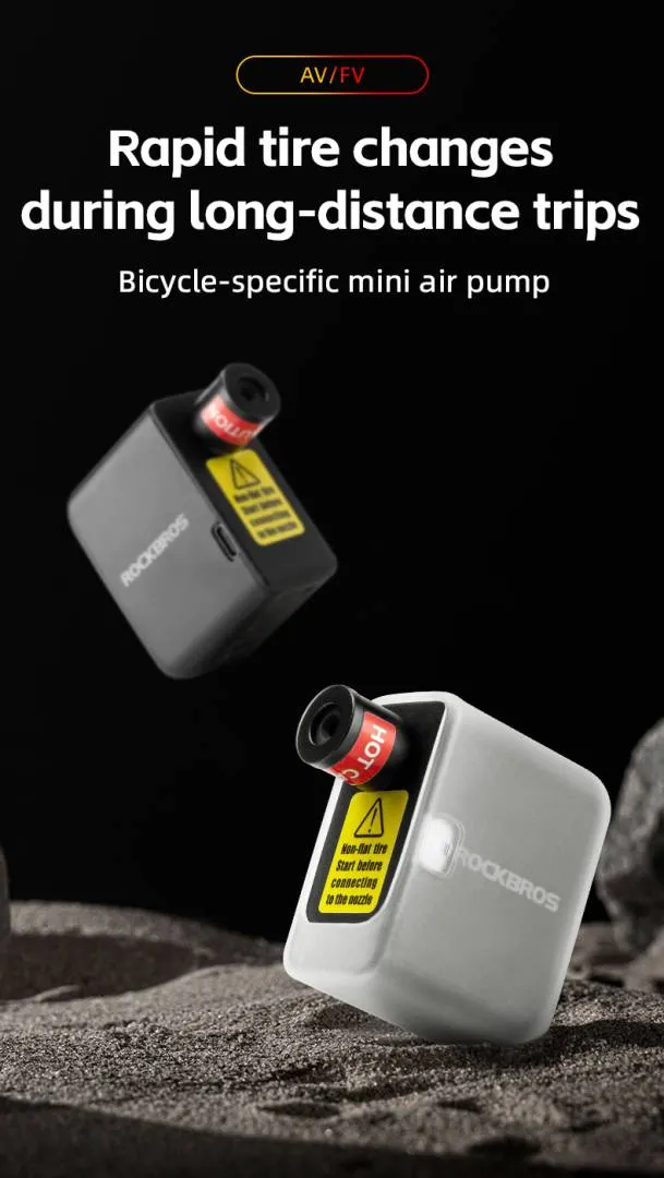 RockBros Mini Electric Air Pump - High Pressure 100 PSI, Type-C Rechargeable, Lightweight, MTB  mini pump